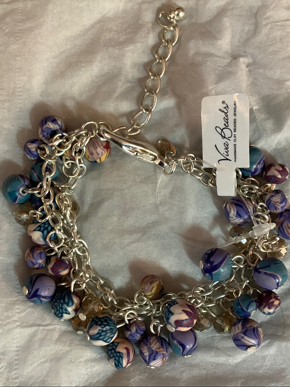 Viva Beads Purple Beaded Charm Bracelet Flannel